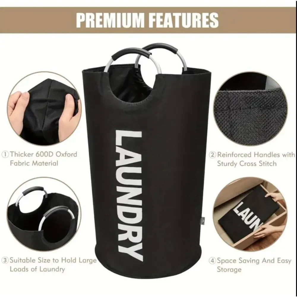 NWT Gorgeous Black 25.1ga Large Collapsible Fabric Laundry Hamper Padded Handles